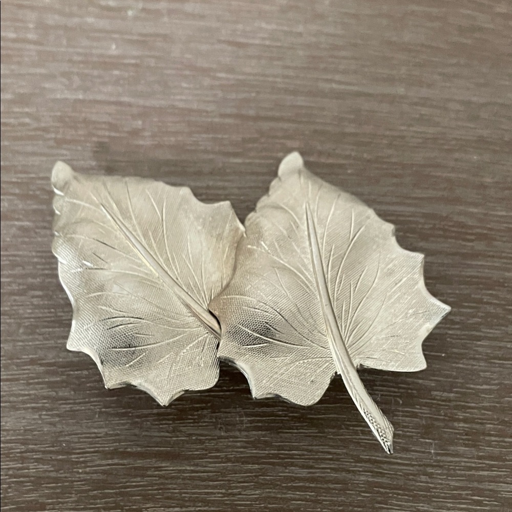 Artisan Silver Tone Leaf Brooch